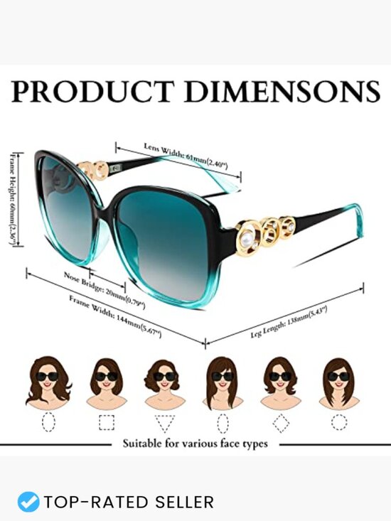 Oversized Square Sunglasses with Pearl Accents Polarized UV Protection Glasses main image 5